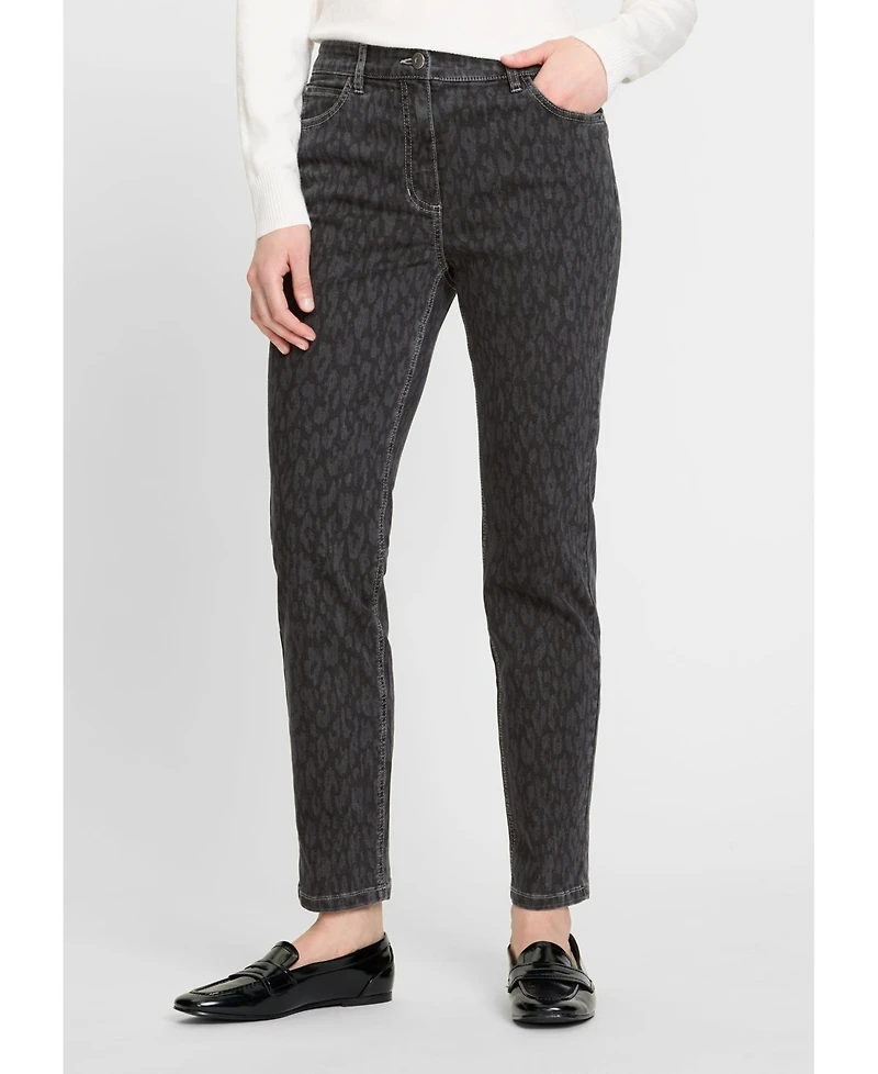 Olsen Mona Fit Slim Leg Leopard Print Pant