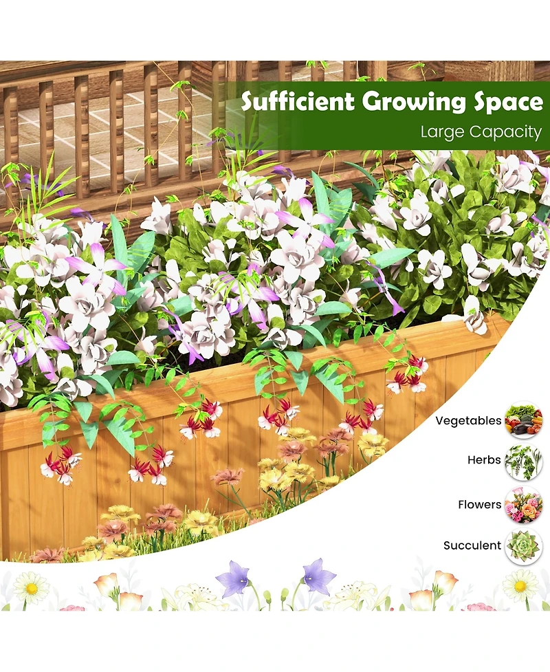 Gymax Patio Wooden Raised Garden Bed Rectangular Garden Planter w/ Drainage System