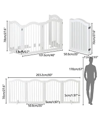 Aostirmotor 27.6" Height Tall Freestanding Pet Gate 4 Panels Foldable Dog Gate Solid Wood Folding Safety Fence Wooden Dog Gate