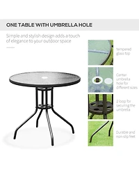 Outsunny 6 Piece Patio Dining Set with Garden Umbrella, 4 Folding Chairs,
