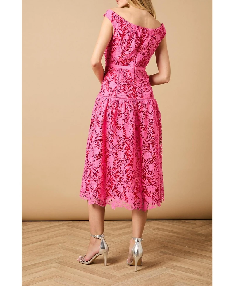 Oasis Women's Floral Lace Off The Shoulder Midi Dress