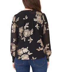 Sam & Jess Petite Button Front Smocked-Trim Long-Sleeve Top