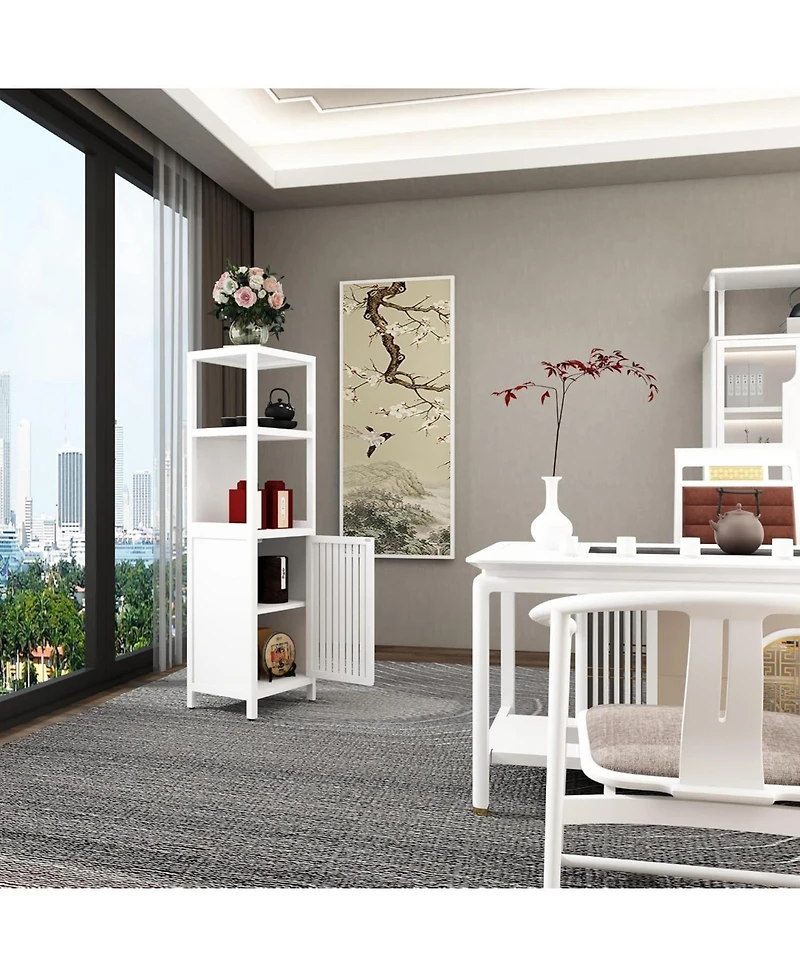 Vanirror White Bamboo Storage Cabinet - Large Capacity Multifunctional Furniture for Bathroom and Living Room