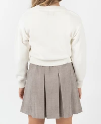 Rare Editions Big Girls 2 piece Teddy Bear Sweater and Plaid Skirt Dress Set