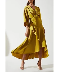 Coast Women's Satin Back Crepe Ruffle Wrap Midi Dress