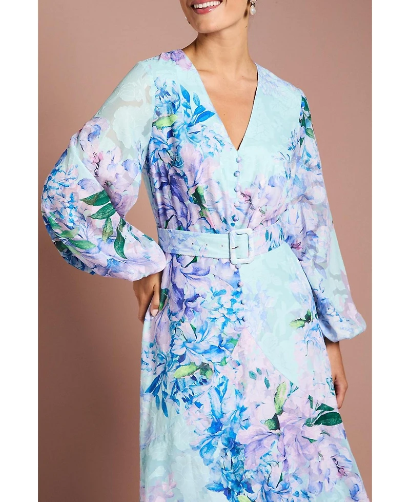 Coast Women's Long Sleeve Chiffon Belted Maxi Dress