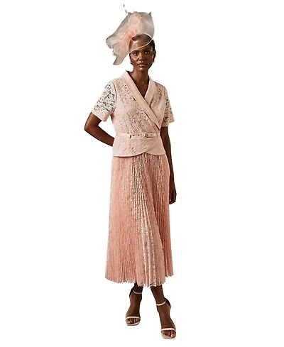 Coast Women's Lace 2 1 Jacket Pleated Midi Dress