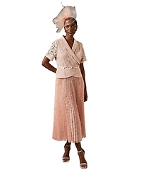 Coast Women's Lace 2 1 Jacket Pleated Midi Dress