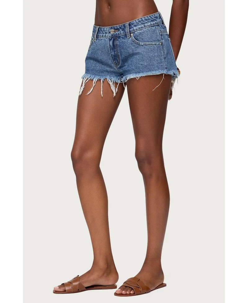 Edikted Women's Frayed Vintage Washed Denim Shorts