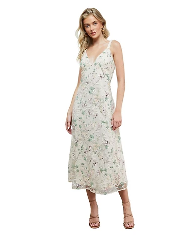 Oasis Women's Hand Embellished V Neck Midi Dress