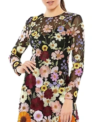 Mac Duggal Women's Sequined High Neck Ruffled Flutter Sleeve Midi Dress