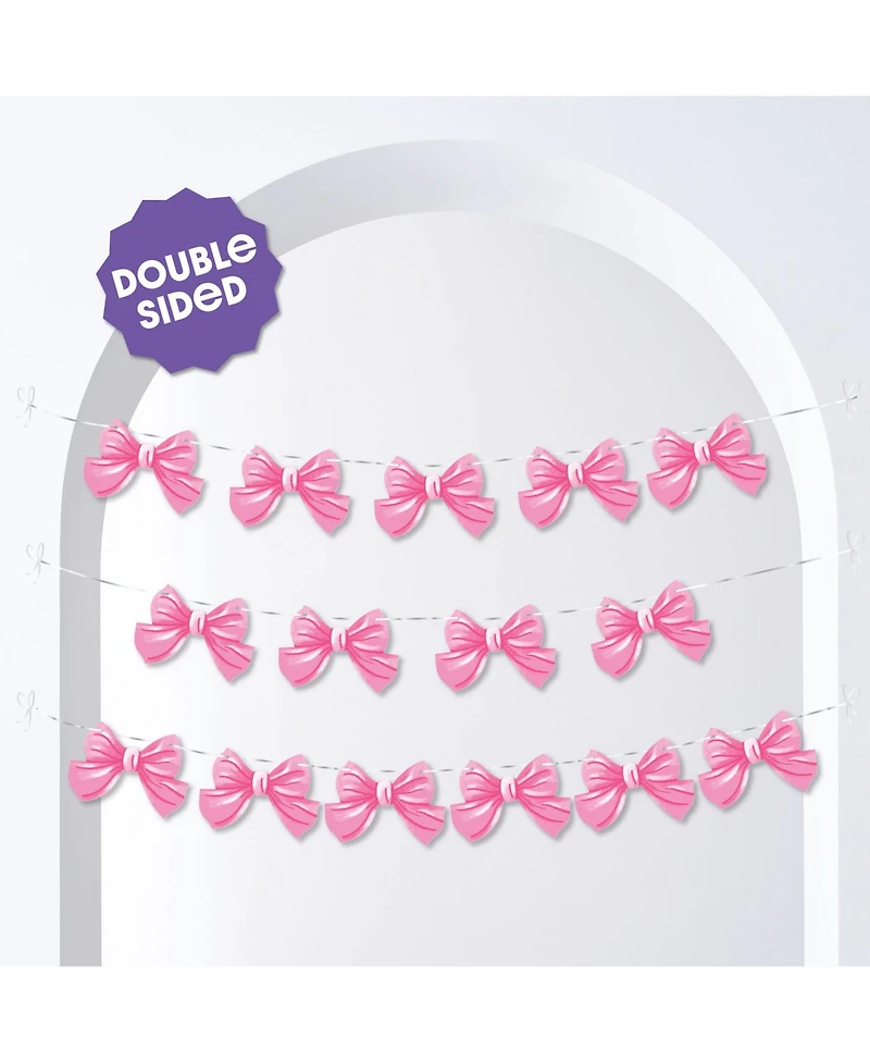 Big Dot of Happiness Tying the Knot Garland Banner, 30 Feet of Cord, 15 Double-Sided Pink Bow Pieces
