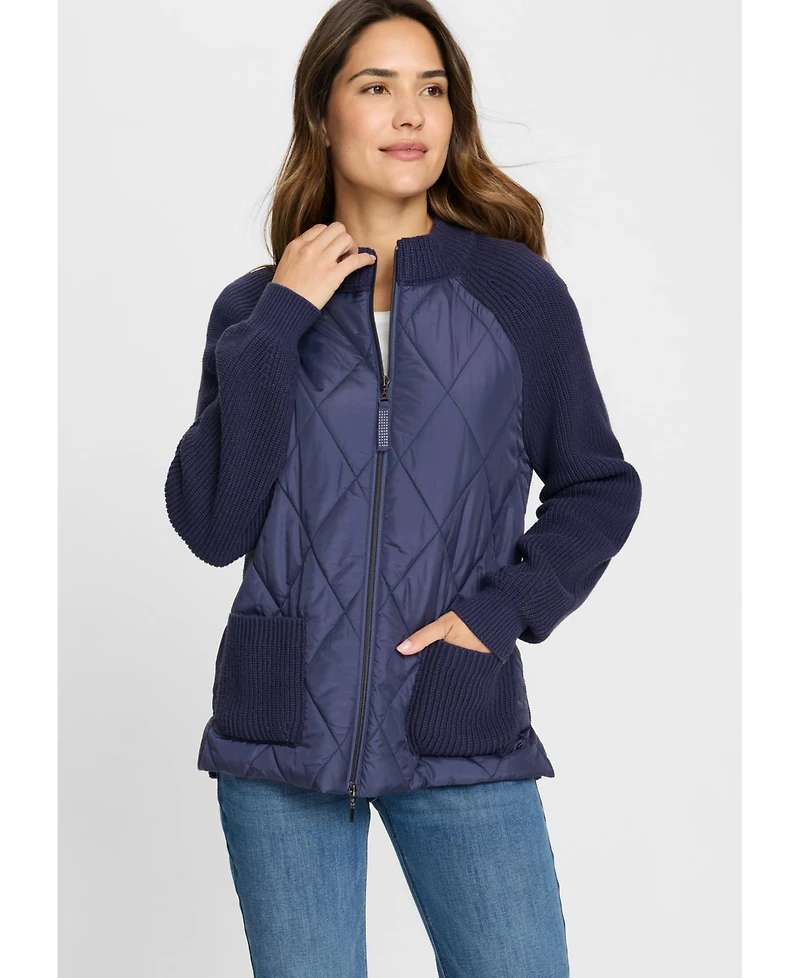 Olsen Women's Quilted Mixed Media Zip Front Cardigan