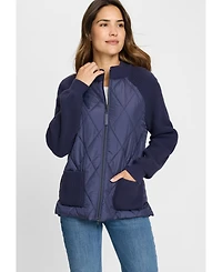 Olsen Women's Quilted Mixed Media Zip Front Cardigan