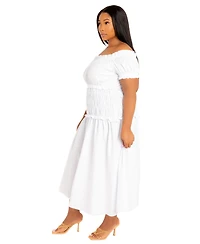 Buxom Couture Women's Plus Off Shoulder Smocked Midi Dress