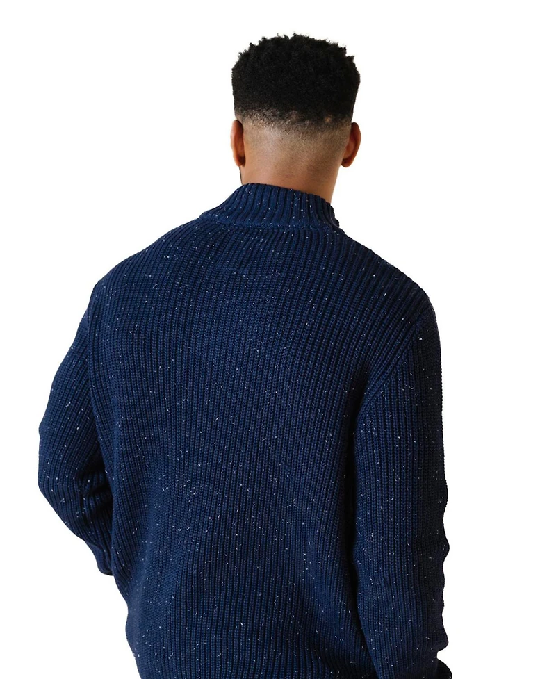 Hope & Henry Men's Organic Mock Neck Cardigan Stitch Sweater