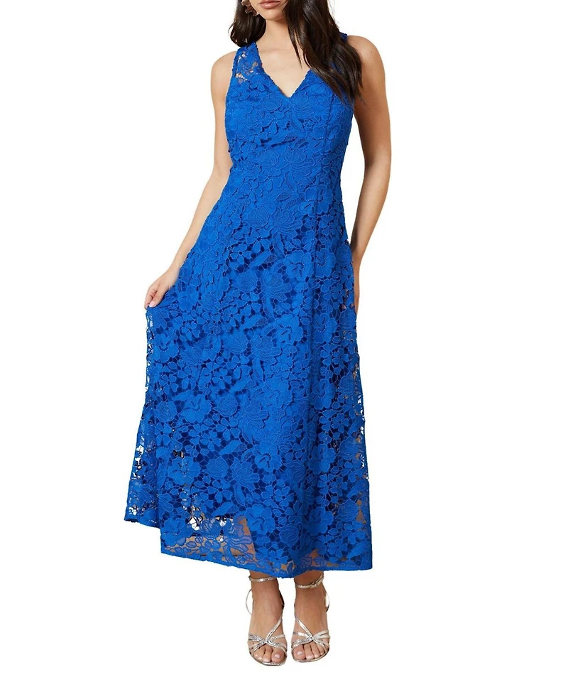 Oasis Women's Floral Lace V Neck Midi Dress