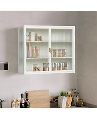 Casainc 28" Wall Cabinet with Glass Doors and 3-Tier Storage for Living and Dining Areas
