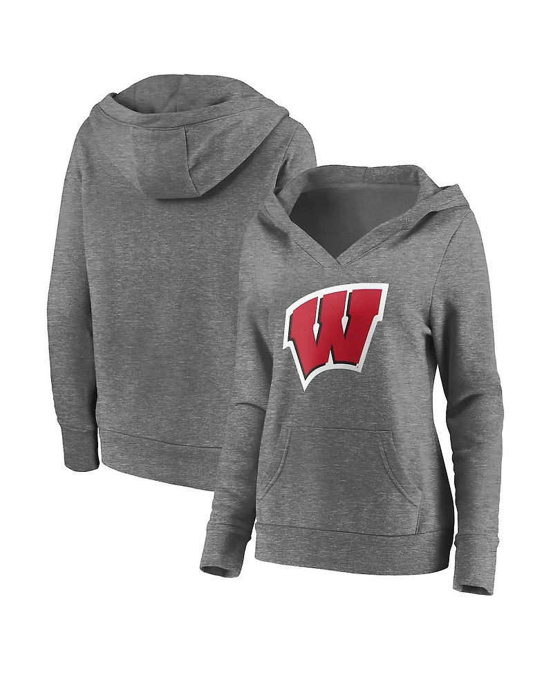 Fanatics Men's Heather Gray Wisconsin Badgers V-Neck Pullover Hoodie