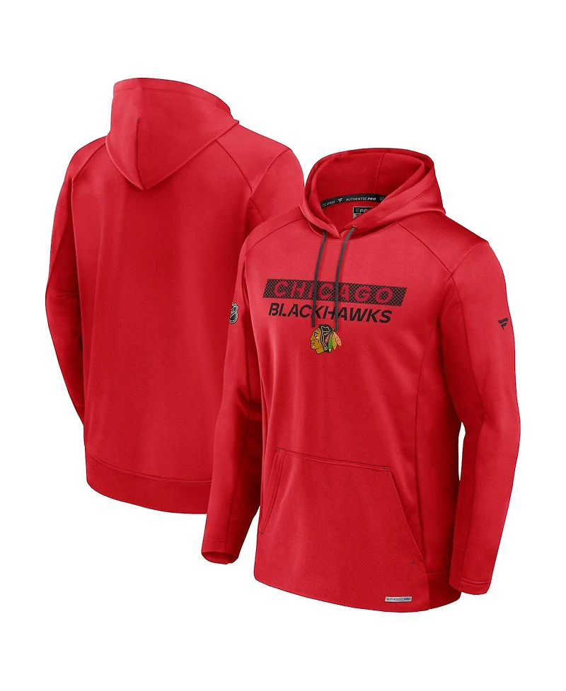 Fanatics Men's Red Chicago Blackhawks Authentic Pro Rink Fleece Pullover Hoodie