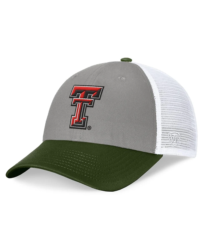 Top of the World Men's Gray/Green Texas Tech Red Raiders Oht Military Appreciation Badge Trucker Adjustable Hat