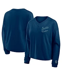 Fanatics Women's Deep Sea Blue Seattle Kraken Oversized All Out Effort Long Sleeve Henley T-Shirt