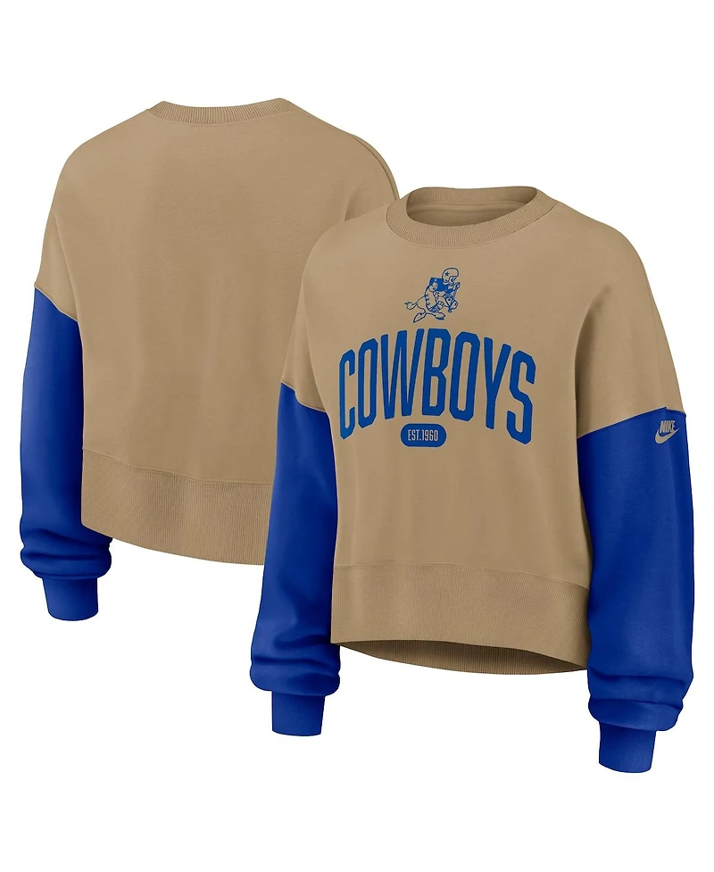 Nike Women's Tan Dallas Cowboys Oversized Rewind Pullover Sweatshirt