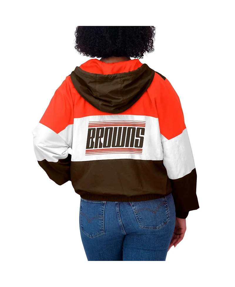 Wear by Erin Andrews Women's Brown Cleveland Browns Color Block Full-Zip Windbreaker Jacket