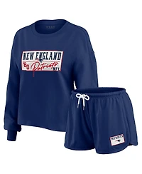 Wear by Erin Andrews Women's 2-Piece Navy New England Patriots Heavy Rugby Jersey Long Sleeve T-Shirt and Shorts Lounge Set