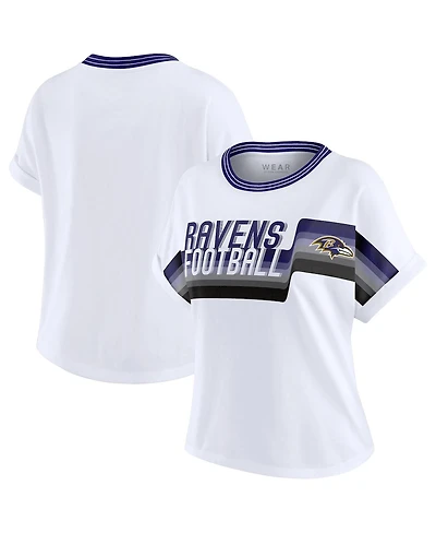 Wear by Erin Andrews Women's White Baltimore Ravens Cropped Center Stripe Dolman T-Shirt