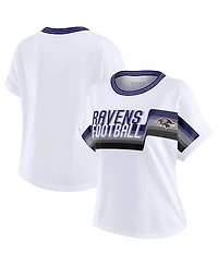 Wear by Erin Andrews Women's White Baltimore Ravens Cropped Center Stripe Dolman T-Shirt