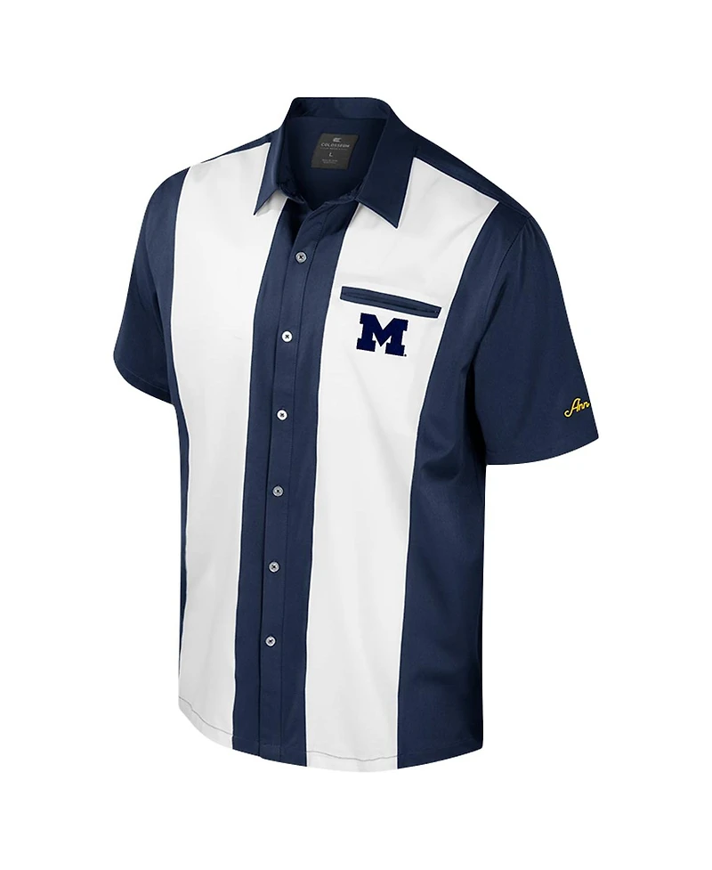 Colosseum Men's Navy Michigan Wolverines Strike Bowling Button-Up Shirt