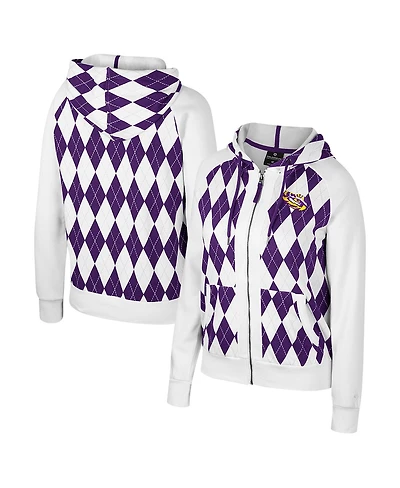 Colosseum Women's White Lsu Tigers The Dealio Argyle Full-Zip Jacket