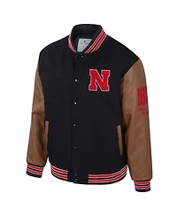 Colosseum Men's Black Nebraska Huskers Letterman Full-Snap Varsity Jacket