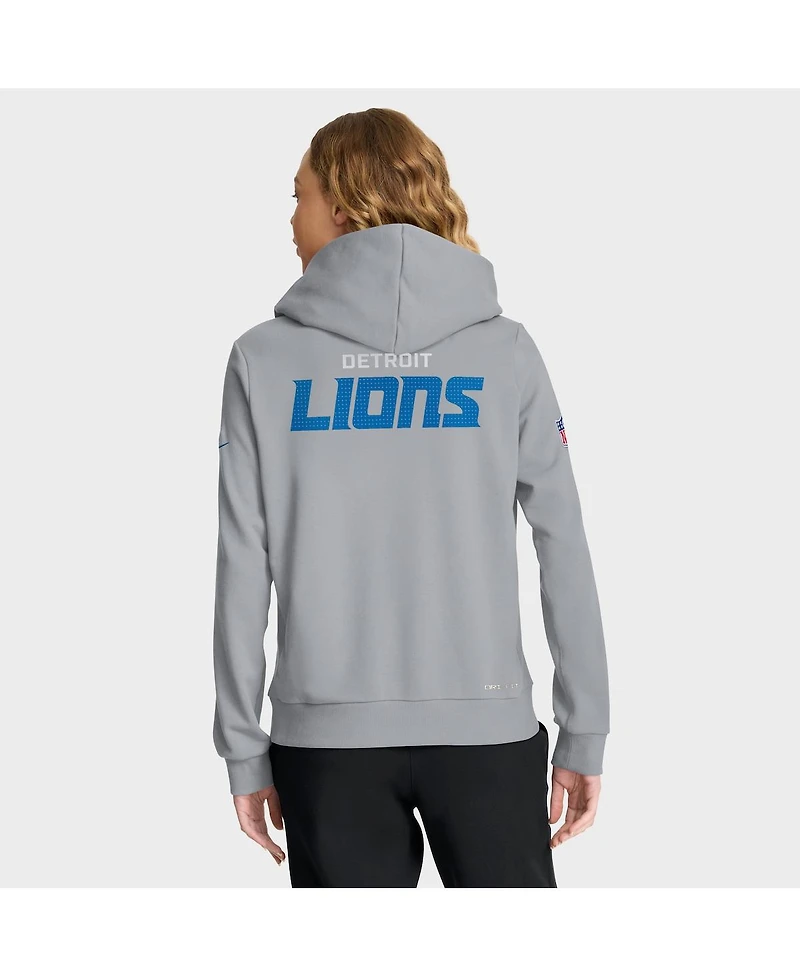 Nike Women's Gray Detroit Lions Sideline Standard Issue Initial Home Dri-fit Hoodie