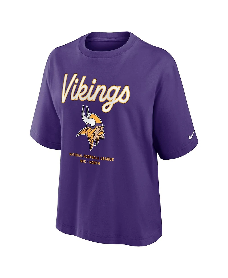Nike Women's purple Minnesota Vikings Essential Script Relaxed Boxy T-Shirt