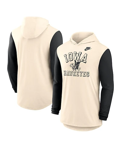 Nike Men's Natural/Black Iowa Hawkeyes Legacy Color-Block Tri-Blend Performance Long Sleeve Hoodie T-Shirt