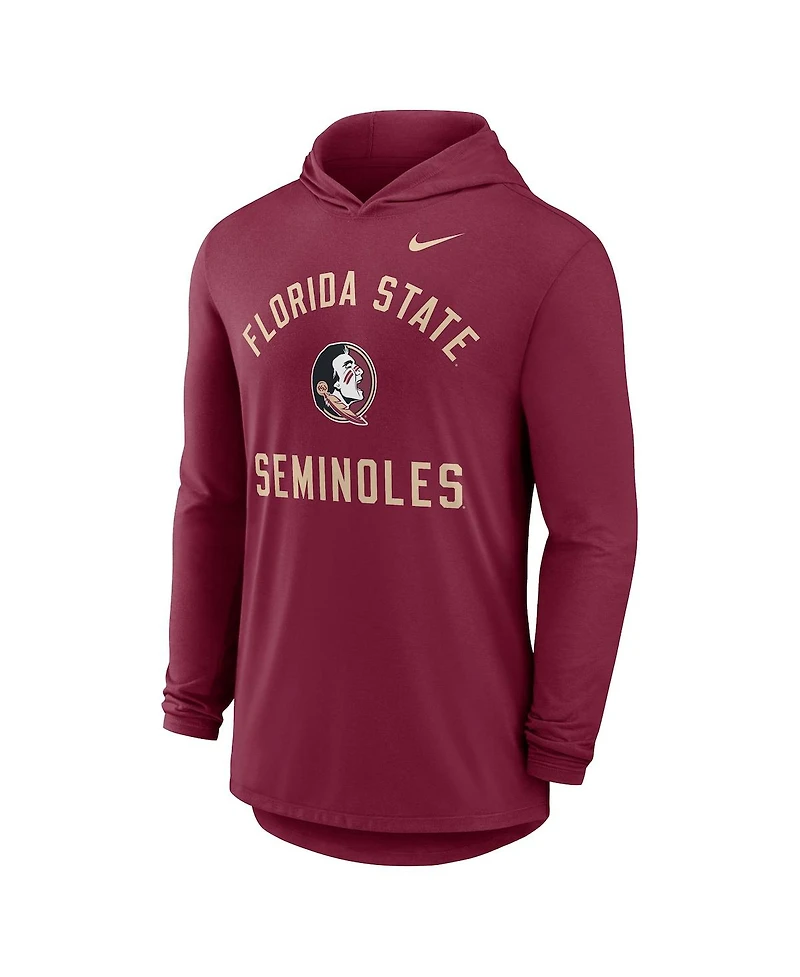Nike Men's Garnet Florida State Seminoles Classic Arch Tri-Blend Performance Long Sleeve Hoodie T-Shirt