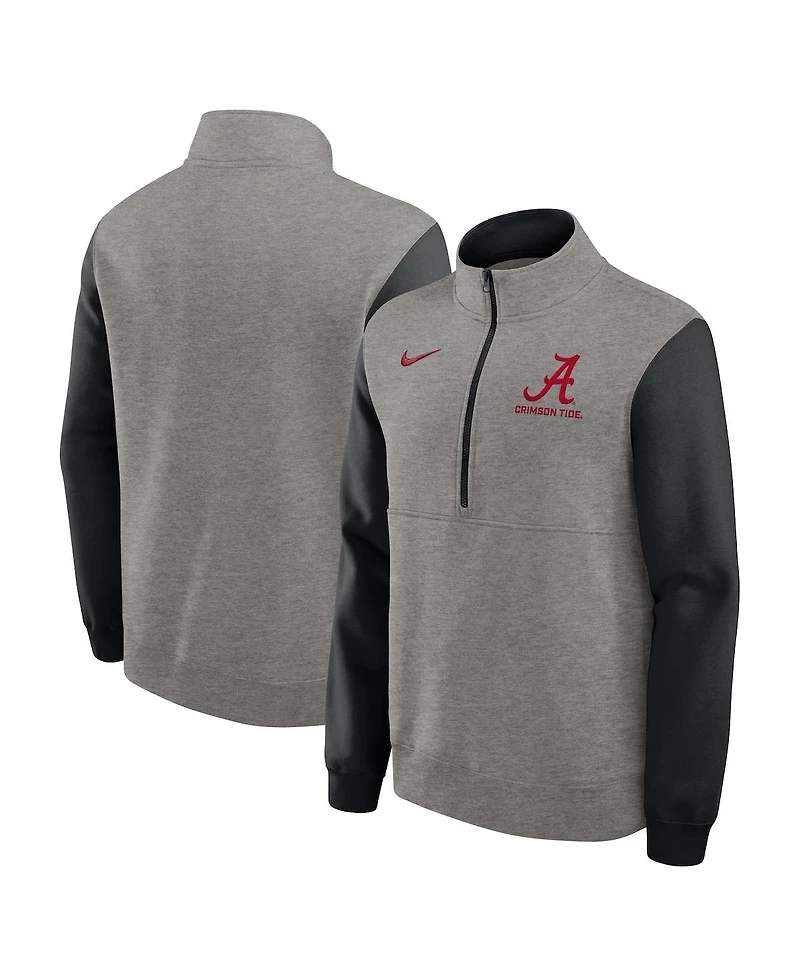 Nike Men's Heather Gray/Black Alabama Crimson Tide Club Fleece Half-Zip Pullover Sweatshirt