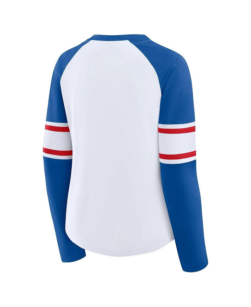 Fanatics Women's White/Royal New York Giants Redzone Blitz Package Raglan Lace-Up V-Neck Long Sleeve T-Shirt