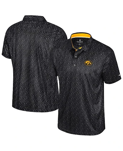 Colosseum Men's Black Iowa Hawkeyes Football Print Polo Shirt