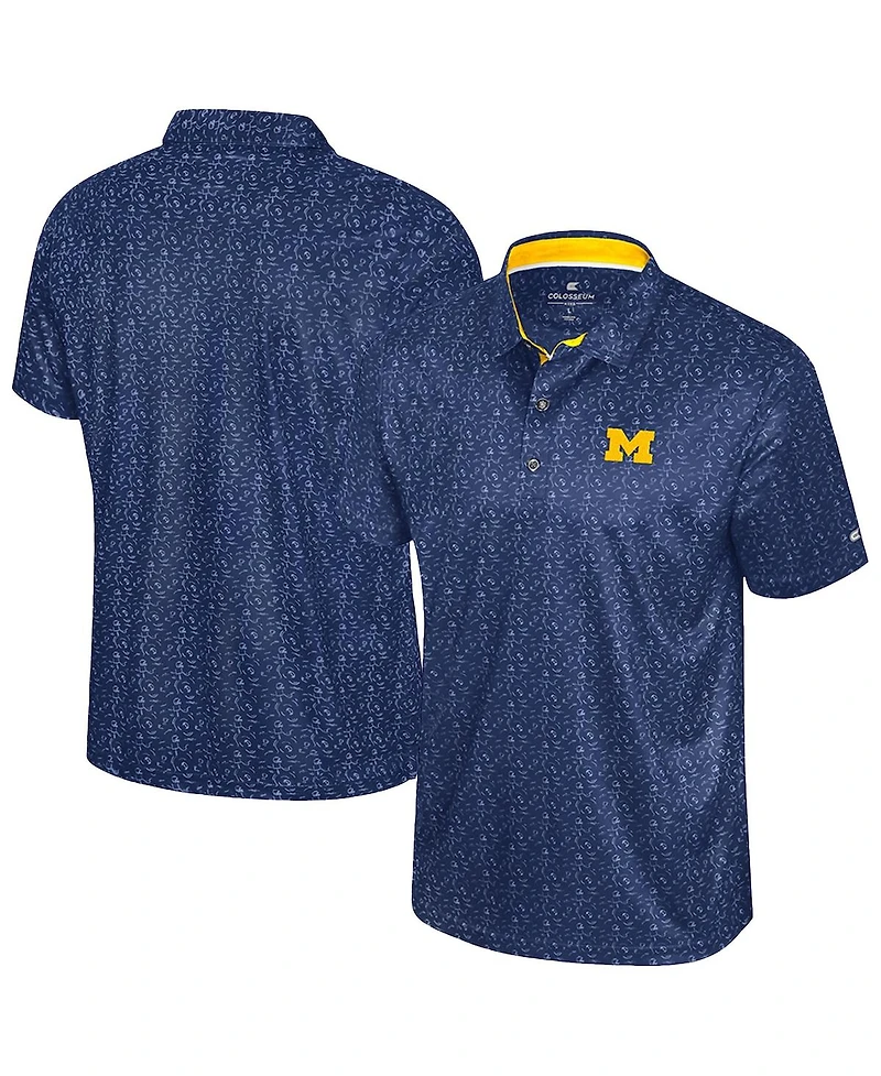 Colosseum Men's Navy Michigan Wolverines Football Print Polo Shirt