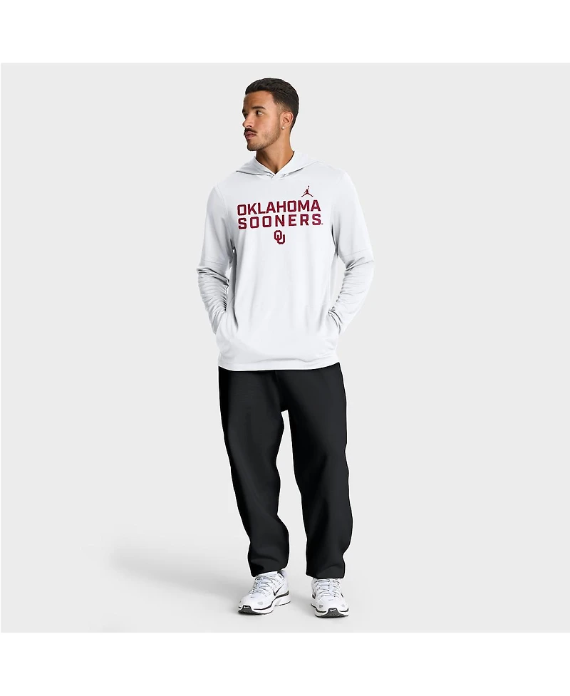 Jordan Men's White Oklahoma Sooners 2025 Sideline Performance Long Sleeve Hoodie T-Shirt