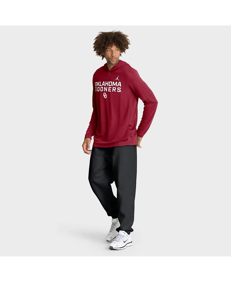 Jordan Men's Crimson Oklahoma Sooners 2025 Sideline Performance Long Sleeve Hoodie T-Shirt