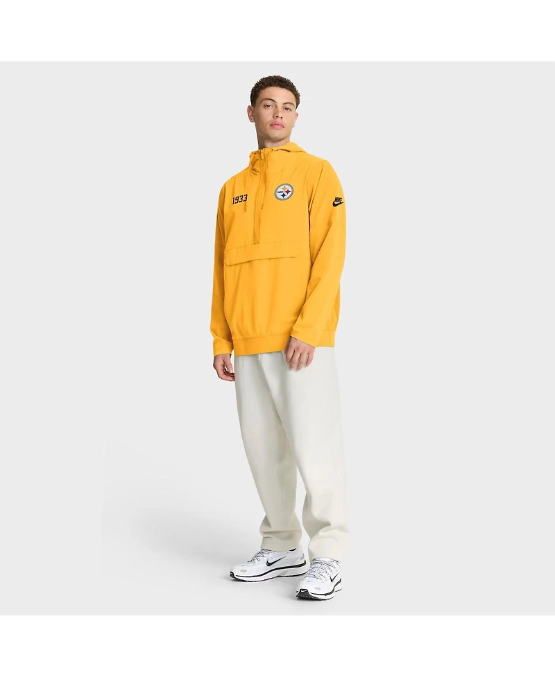 Nike Men's Gold Pittsburgh Steelers 1933 Sideline Alt Pack Anorak Half-Zip Hoodie Jacket