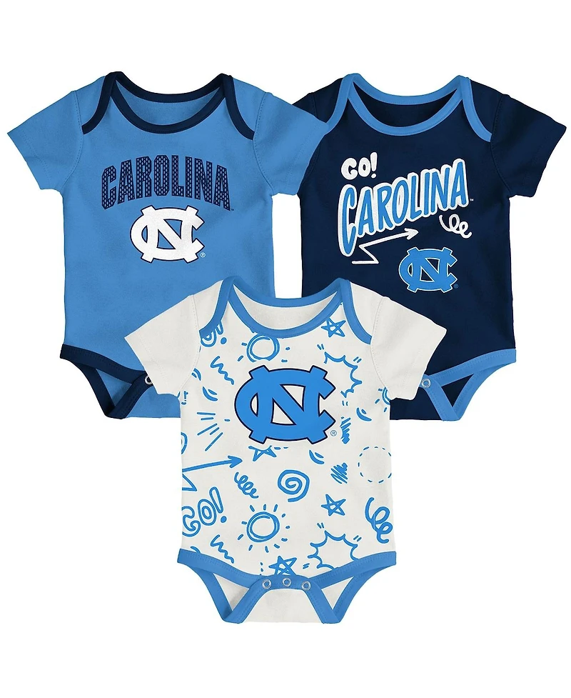 Outerstuff Baby Boys and Girls 3-Pack North Carolina Tar Heels All Day Play Bodysuit Set