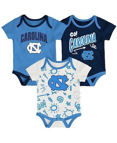 Outerstuff Baby Boys and Girls 3-Pack North Carolina Tar Heels All Day Play Bodysuit Set