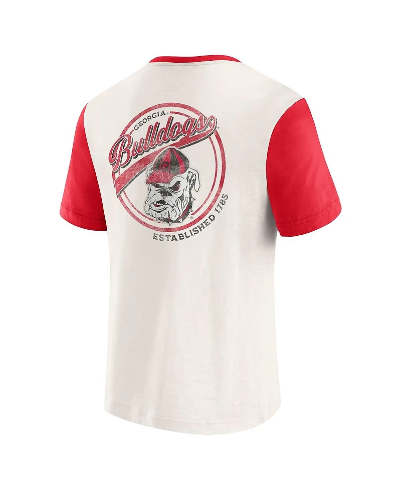 Darius Rucker Collection by Fanatics Men's Cream/Red Georgia Bulldogs Henley Color Block Slub T-Shirt