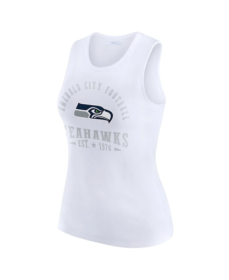 Wear by Erin Andrews Women's White Seattle Seahawks Ribbed Graphic Tank Top