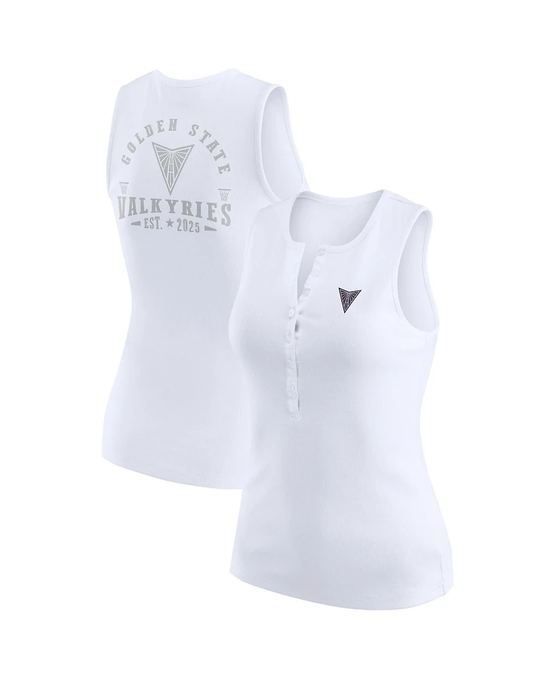 Wear by Erin Andrews Women's White Golden State Valkyries Rib-Knit Henley Tank Top
